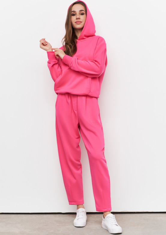 Pink barbie colour shortened three-thread hoodie